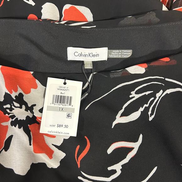 Calvin Klein 1X floral & striped sheer flowy cape sleeved top Bloomcore NWT - Picture 4 of 5